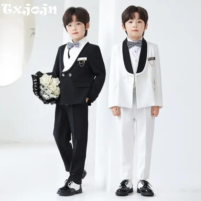Beau smoking intelligent à revers pour enfants, 5 pièces, tenue de porteur d'anneau de mariage, ense