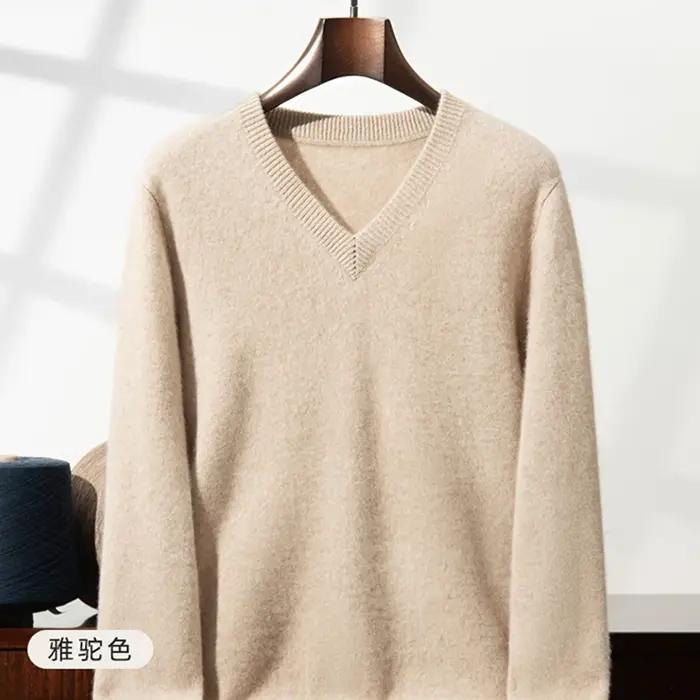 Pull en cachemire épais pour hommes, col en v, pur cachemire, mode, pull en laine, manches longues,