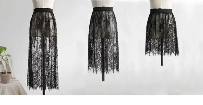 2 longueur élégante jupe noire dentelle blanche transparente longue jupe en Tulle dames élastique ta
