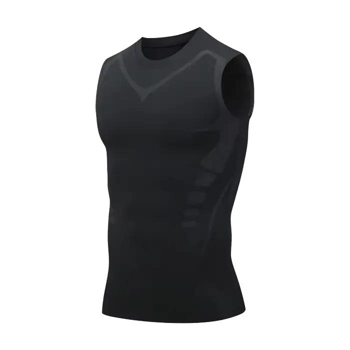 Gilet sport homme manches courtes soie glacée - T-shirt fitness séchage rapide été léger
