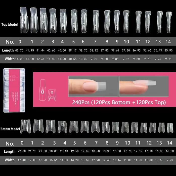 240 Pièces Nouvelles Formes Double pour Ongles Sandwich Réutilisables, Mélange de 15 Tailles, Courte