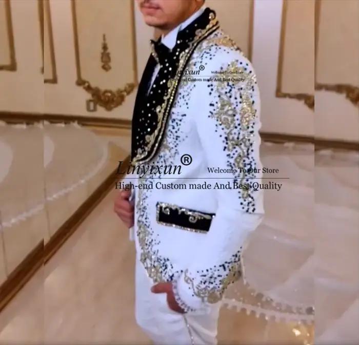 Costumes de luxe ornés de diamants pour hommes, blazers de Rhpersonnalisés, smokings de mariage, sty