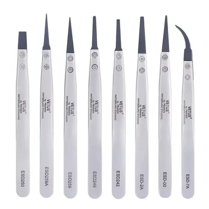 VETUS ESD-259A pince à épiler antistatique à tête Interchangeable corps en acier inoxydable tête en