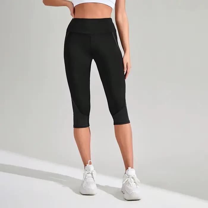 Pantalon yoga maille taille haute femme - Capri training avec poches tuniControl