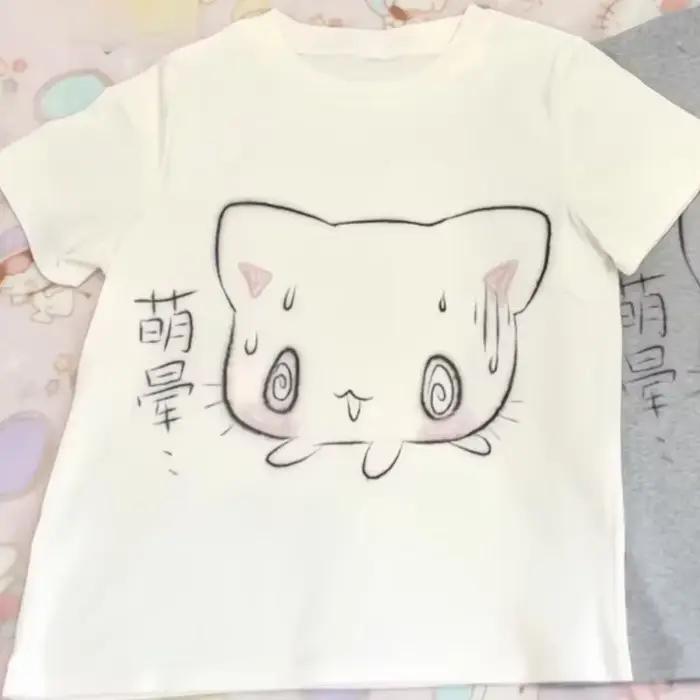 T-shirt japonais à manches courtes et col rond pour femme, vêtement d'été décontracté et mignon, à l