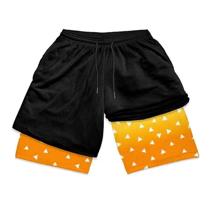 Short de sport athlétique 2 en 1 pour hommes, short élégant imprimé 3D avec poches, séchage rapide,