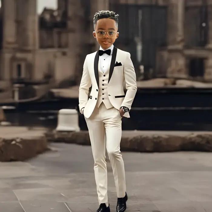 Ensemble de costume pour enfants, 3 pièces, tenue de porteur d'anneau de mariage, beau châle à rever