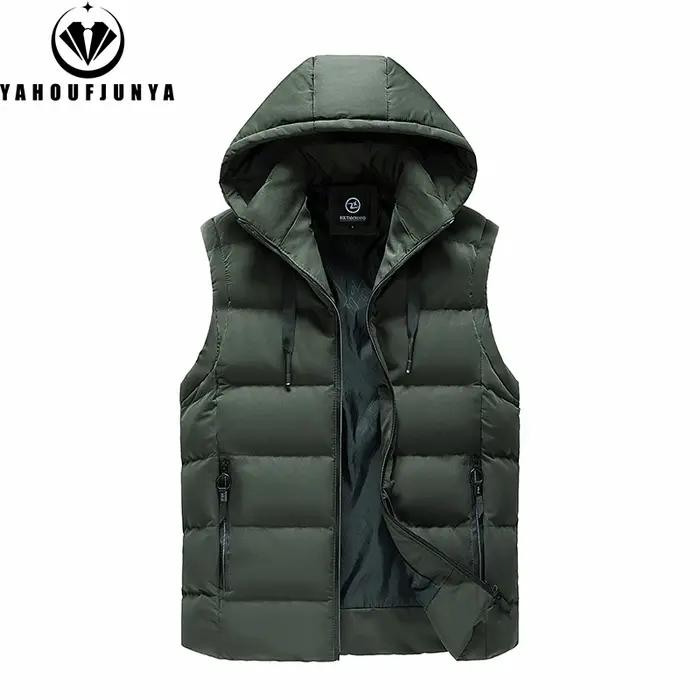 Hommes automne sans manches en plein air décontracté solide chaud gilet hommes hiver détachable à ca