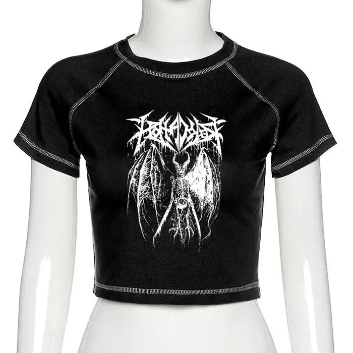 T-shirt femme Harajuku haut court Harajuku rétro coréen noir démon Punk gothique Anime imprimé vêtem