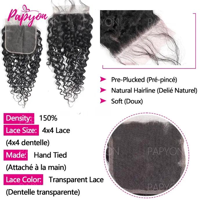 15A Paquets de cheveux bouclés birmans avec fermeture 4x4 paquets de vague profonde frontale cheveux