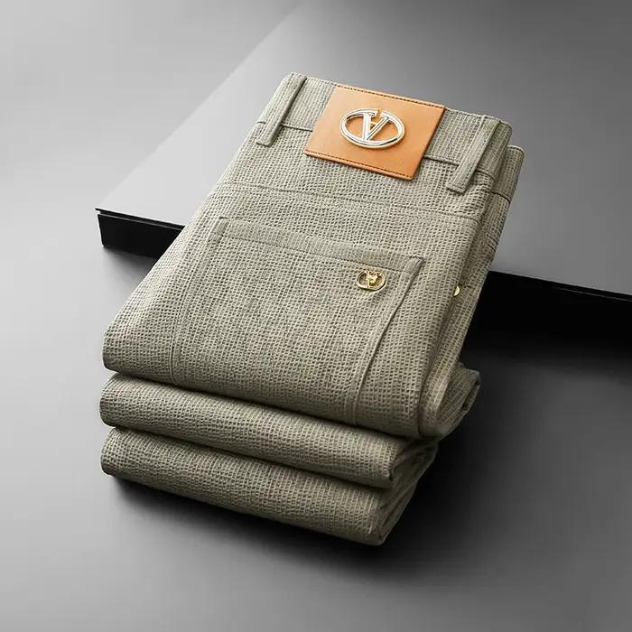 Pantalon d'été léger et respirant en soie glacée pour homme, taille haute, décontracté et habillé, e