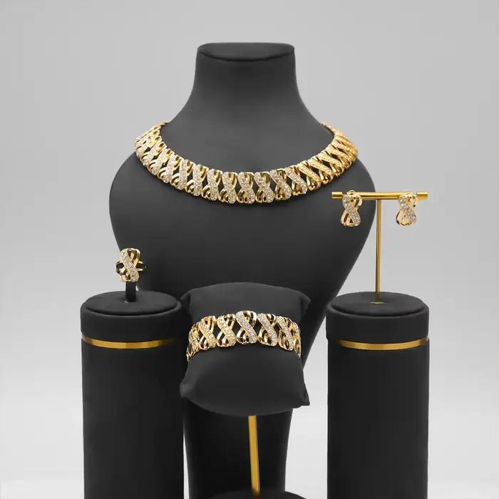Ensemble de bijoux plaqués or 18 carats, collier ras du cou africain de dubaï, boucles d'oreilles, b