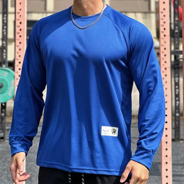 Haute qualité automne hommes à manches longues T-shirt mode sport col rond fitness course maille res