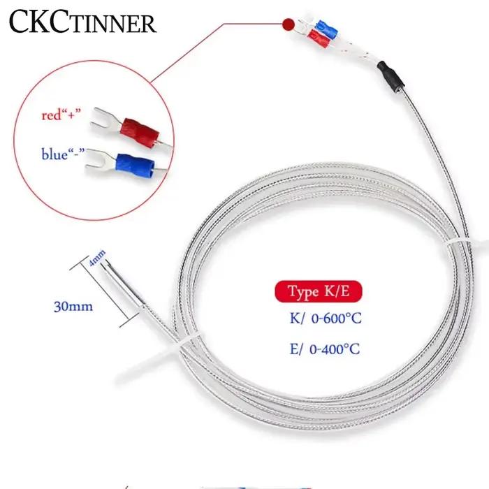 Thermocouple de Type K 4x30mm, 1/2/3/4/5M, Type de sonde, fil tressé blindé, capteur de température
