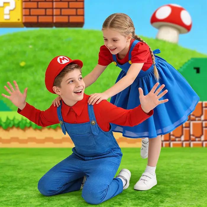 Ensemble de costumes 2 pièces pour frères et sœurs, nouveau film Super bro, déguisement de cosplay,