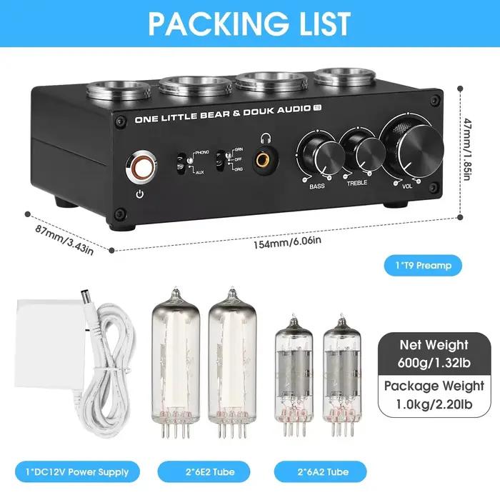 Douk Audio T9 HiFi Magic Eye 6E2 Tube à vide préampli stéréo MM/MC Phono scène pour platines domesti