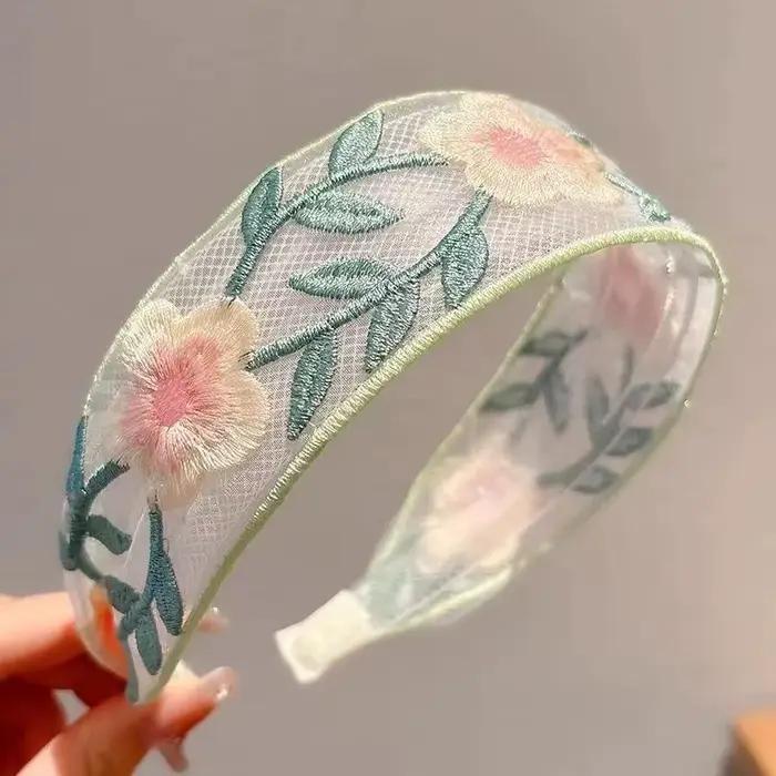 1/3 pièces élégant en mousseline de soie broderie fleur bandeau-douce bandeau à fleurs Turban cercea
