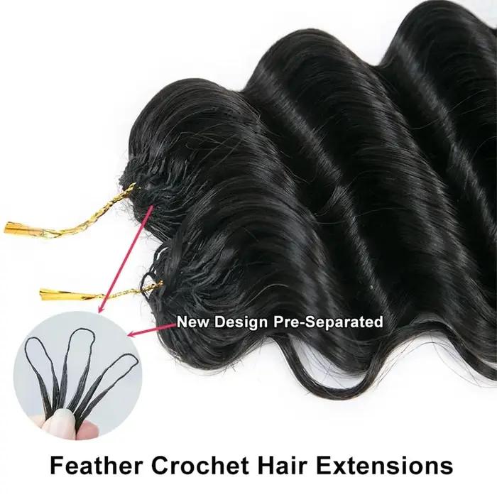 Extensions de cheveux au Crochet pré-séparées sans nœuds, Extensions de cheveux en plumes, ligne de