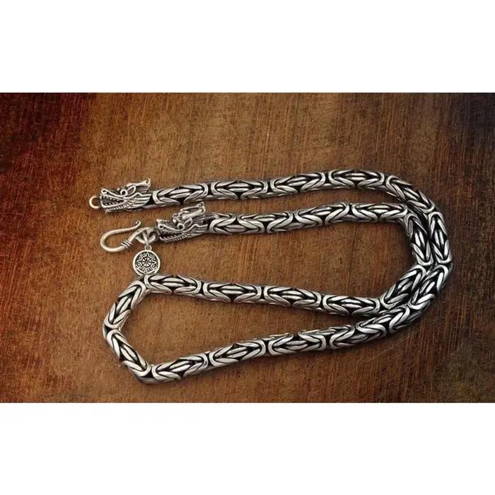 Collier Noble en argent Sterling rétro pour hommes et femmes, classique, 8MM, rchain dragon, 60cm, b