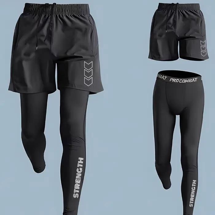 Pantalon de sport compression 2 en 1 hommes - Jogging course fitness séchage rapide