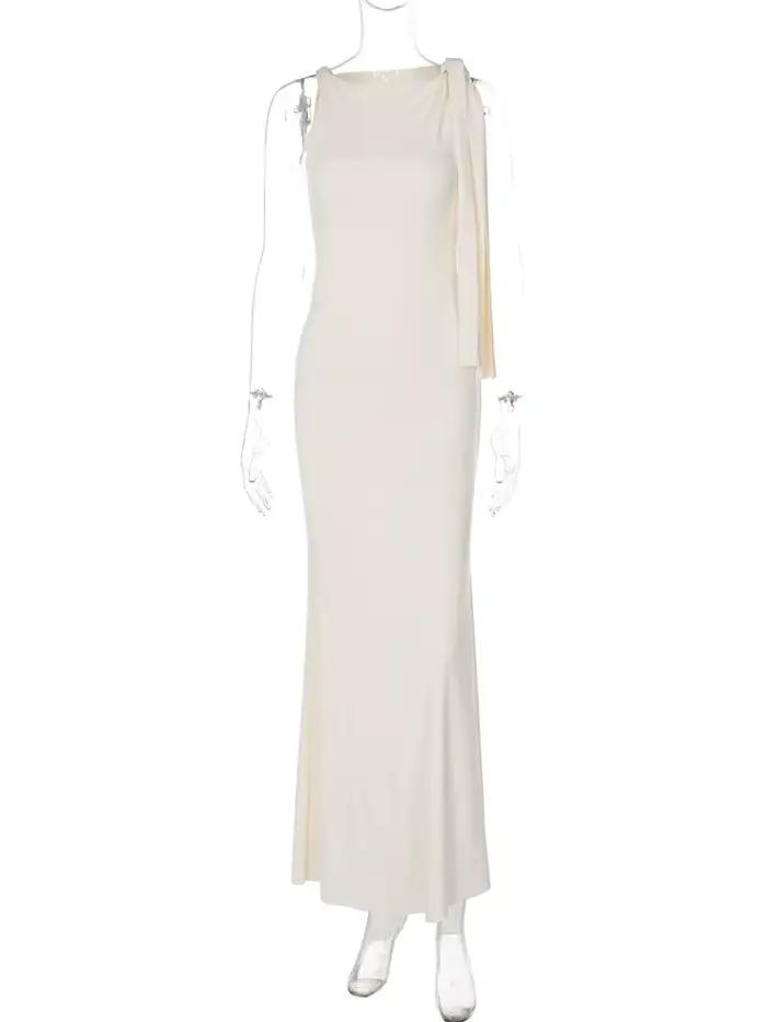 Hugcitar mode solide col rond sans manches Patchwork Sexy moulante Maxi robe de bal été femmes vêtem