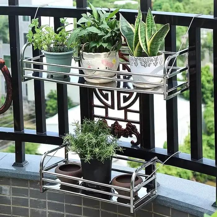 Support de fleurs en acier inoxydable pour balcon, jardinière suspendue d'extérieur, étagère, Rail d