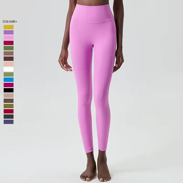 Pantalon de yoga extensible et doux pour femmes, 25 pouces, couleur unie, taille haute, leggings de