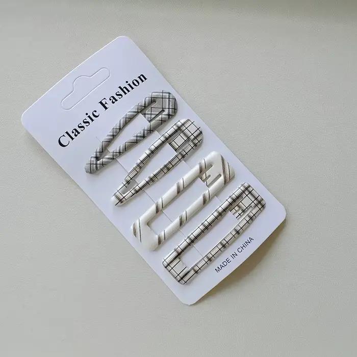 Épingle à cheveux BB à carreaux, 4 pièces, Clips latéraux pour filles et femmes, accessoires pour ch