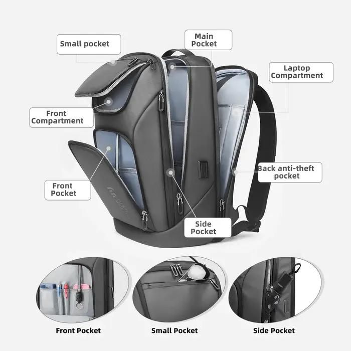 Ian-Sac à dos d'affaires de voyage pour homme, sac à dos pour ordinateur portable 17 pouces, sac à d