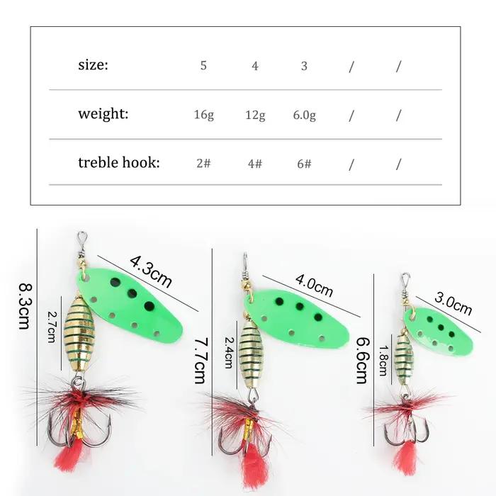 FISH KING Spinner appât 6g 12g 16g rotatif Spinners cuillère leurre brochet métal avec plume triple
