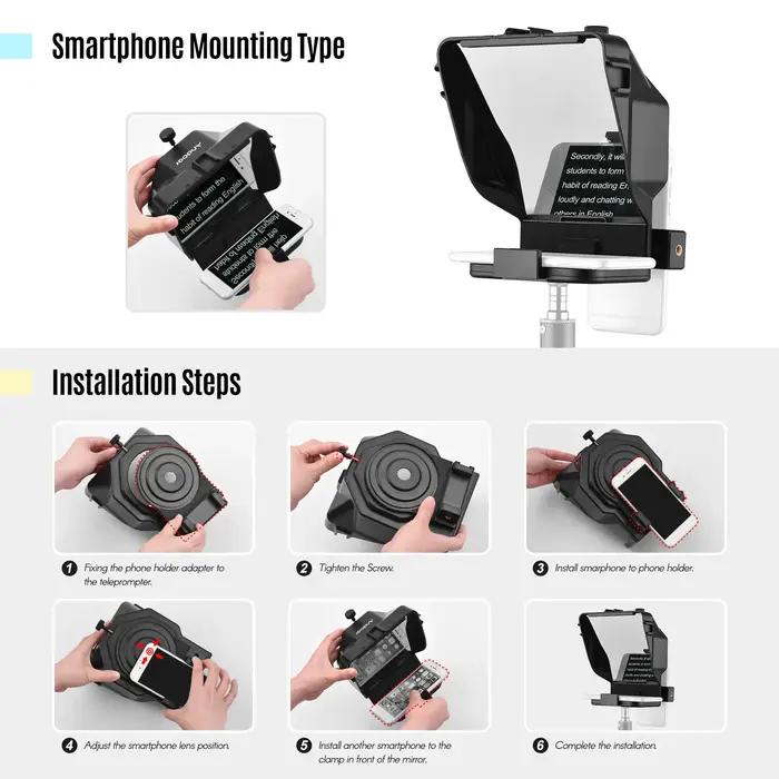 Andoer-Téléprompteur Portable pour Smartphone avec Support de Téléphone, Télécommande pour Vidéo Sta