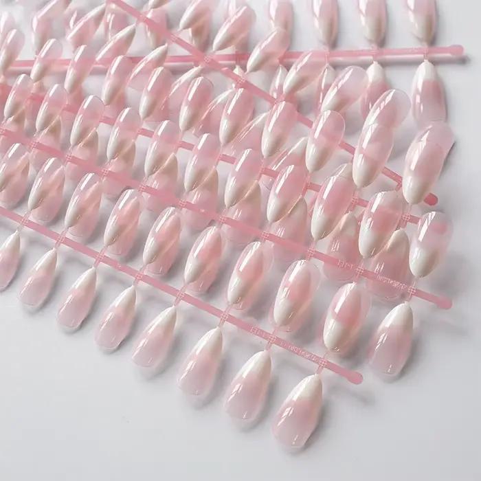 120 pièces nu rose dégradé presse sur ongles Ultra-tendre amande Gel faux ongles Simple couverture c