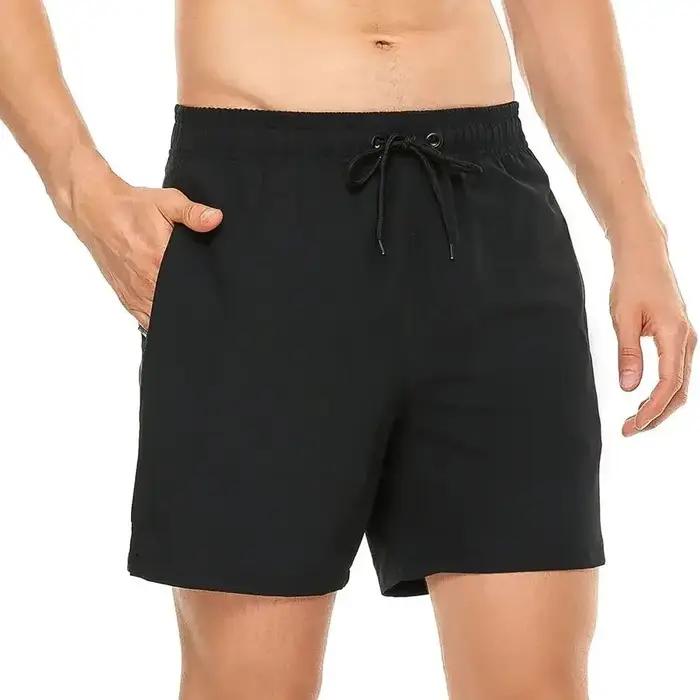 Short de plage à séchage rapide pour hommes, short de bain à fermeture élastique avec poches zippées
