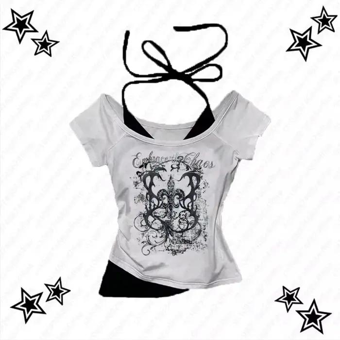 T-Shirt Punk Vintage des années 90 pour femmes, Streetwear d'été, Sexy, manches courtes, gothique, S