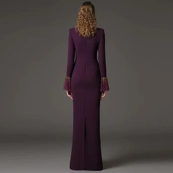 Nouvelle Collection 2026 – Robe Longue de Créateur pour Femme avec Col à Revers, Maille Patchwork, D
