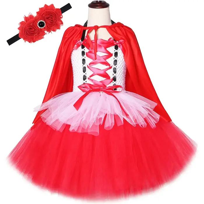 Costumes de Chaperon Rouge pour Bol, Petite Robe Tutu de Barrage de Casquette Rouge pour Enfants, Te