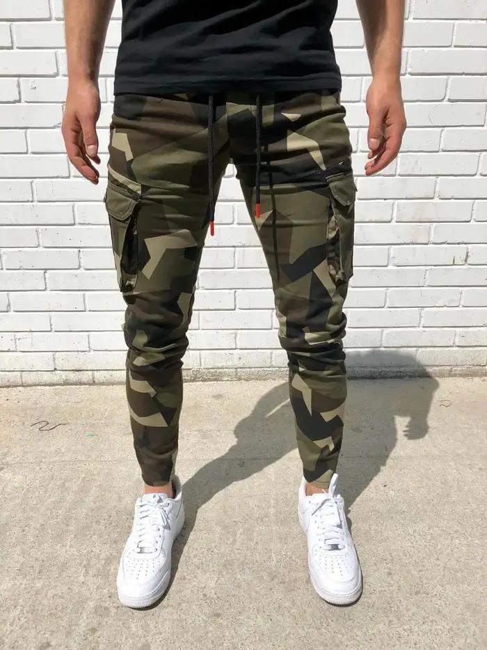 Pantalon de survêtement à séchage rapide pour hommes, pantalon de sport camouflage, slim, élastique,