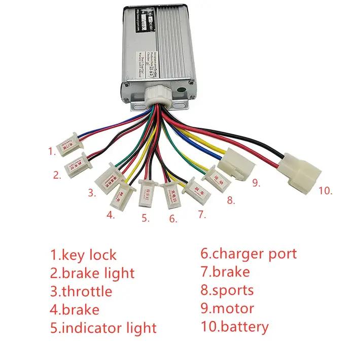Contrôleur de moteur DC à balais pour vélo électrique/trottinette/vélo 24V 36V 48V 250W 350W 500W 1000W