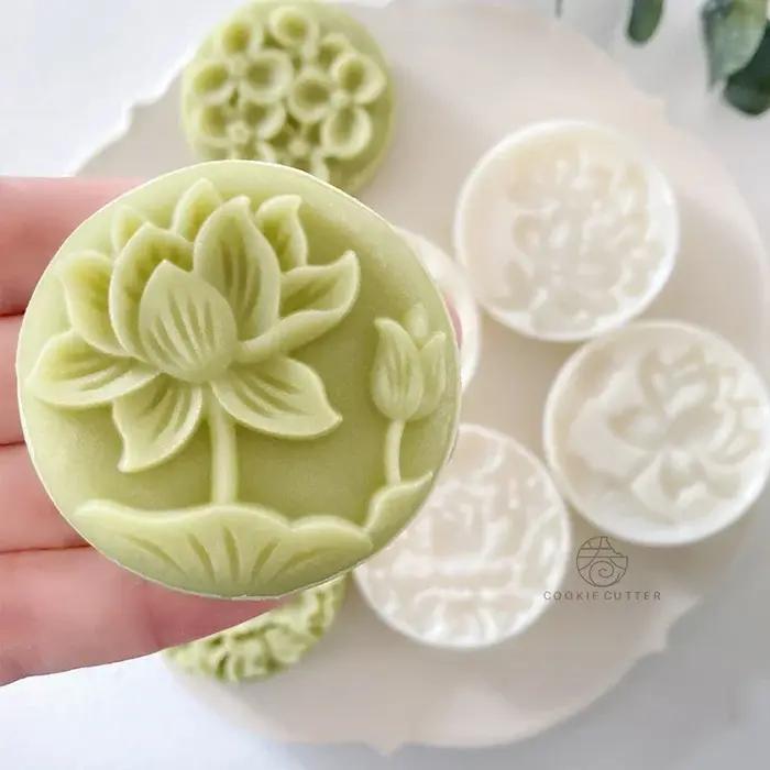 Moule à gâteau de lune rond en forme de fleur, style pastChevchinois, pression à la main 3D, outils