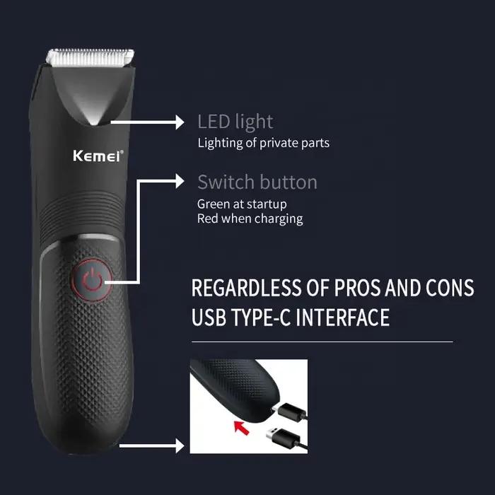 Kemei KM-1838 zone d'aine tondeuse à cheveux tondeuse à gazon lame en céramique imperméable humide s