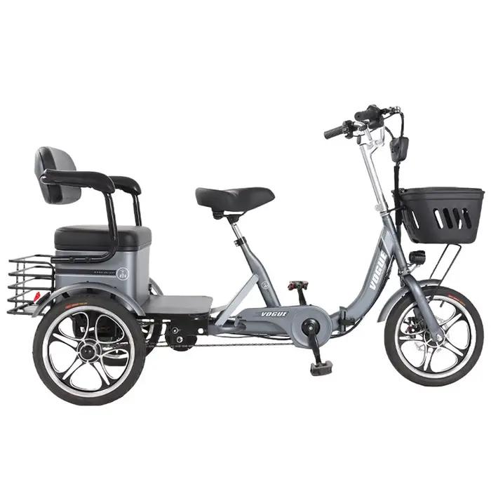 Tricycle electrique pliant Elmain pour famille adulte avec paniers avant arriere ideale pour balades et promenades quotidiennes