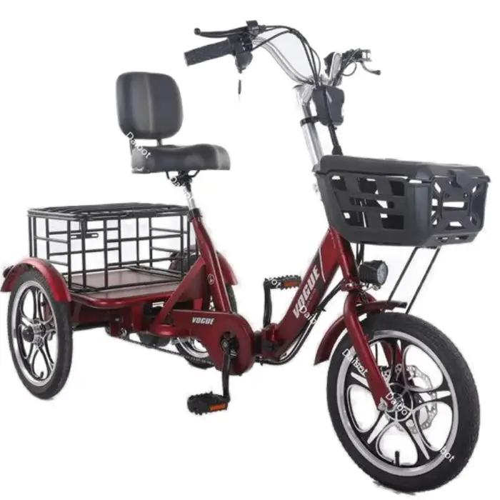 Vélo électrique familial pliable avec panier arrière, double freinage, tricycles puissants 400W pour déplacements sécurisés et écologiques