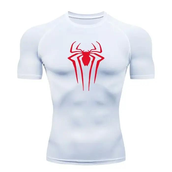 T-shirt compression fitness Y2K spider print 2024 - Haut musclé homme sport été serré