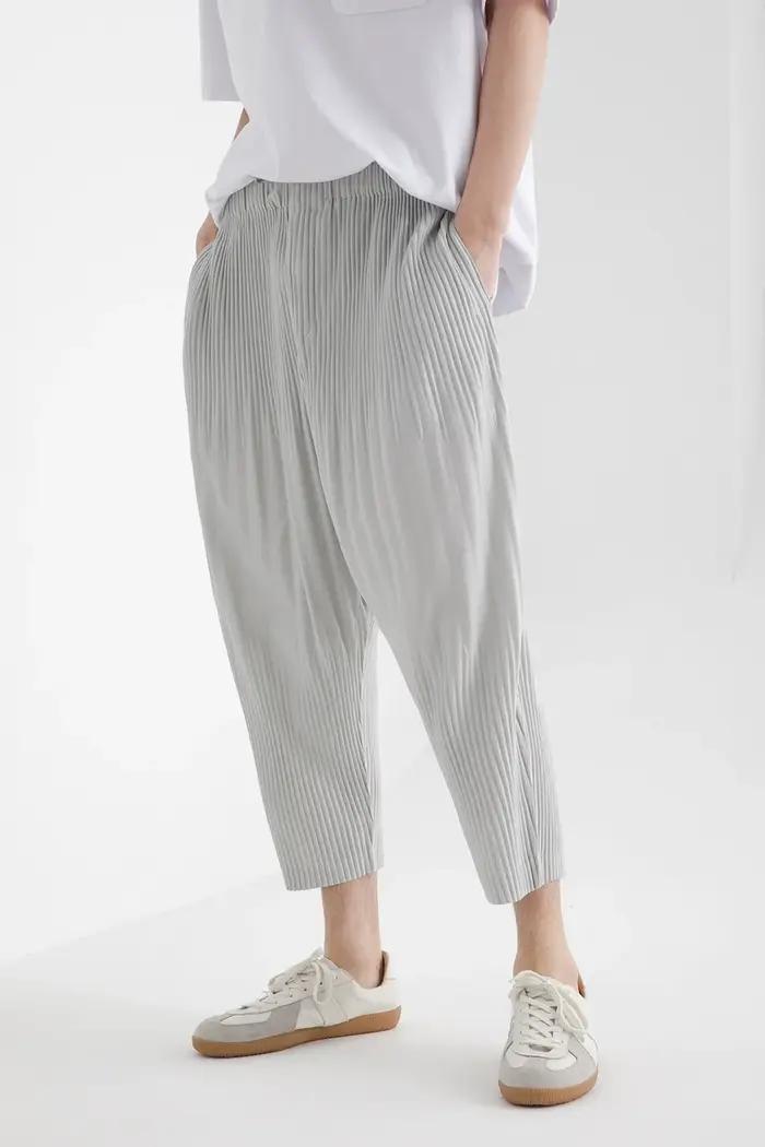 Miyake – sarouel japonais plissé pour hommes, ample, respirant, entrejambe bas, vêtements Vintage