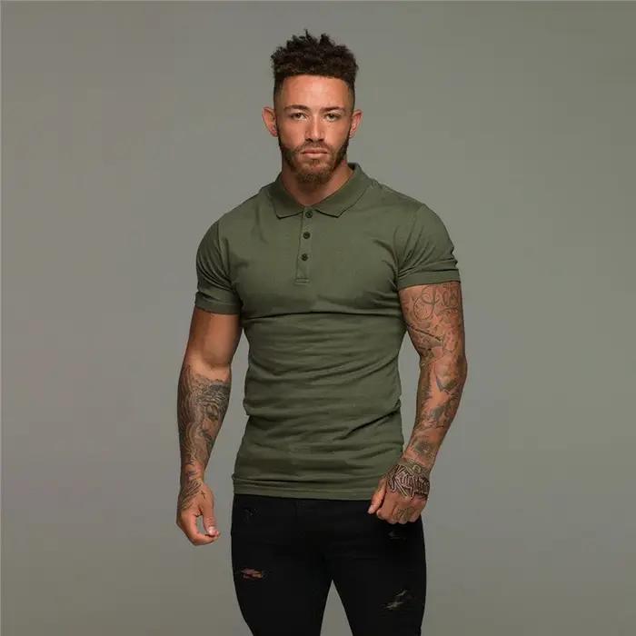Polo homme manches courtes coton respirant fitness - T-shirt sport musculation course solide
