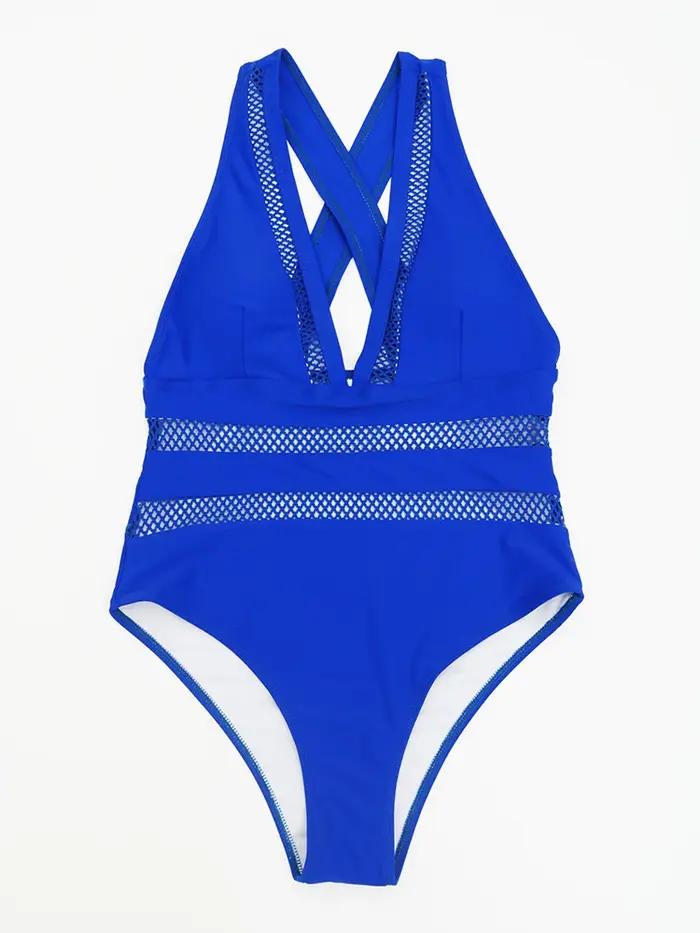 2023 nouveau Sexy maille maillots de bain mosaïque femmes une pièce maillot de bain femme col en v p