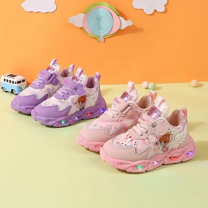 Nouvelles baskets LED 2026 pour enfants, chaussures de princesse mignonnes à motif de dessin animé p