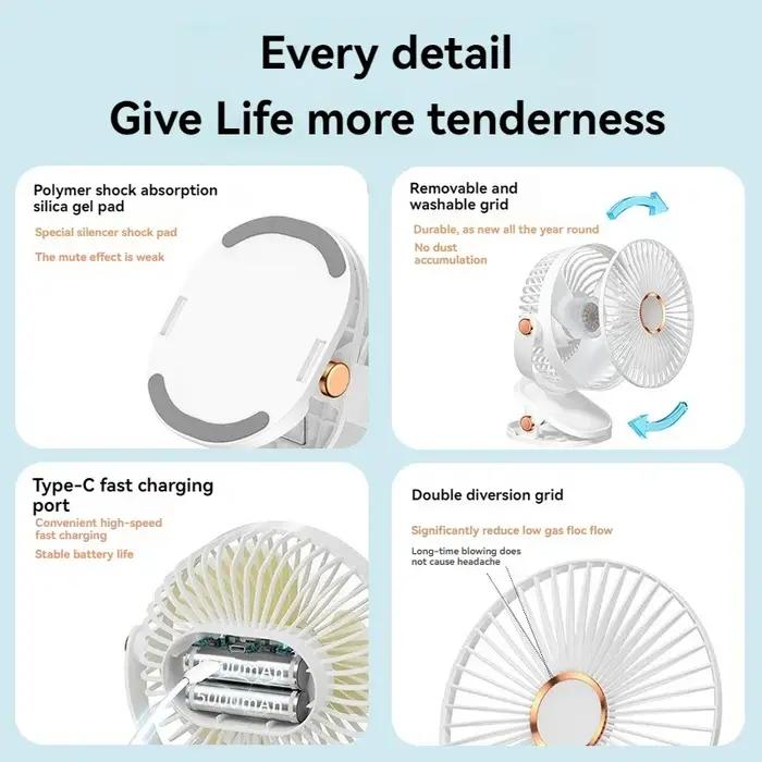 Ventilateur portable à suspension éolienne de 6 pouces, mini ventilateur silencieux à chargement USB