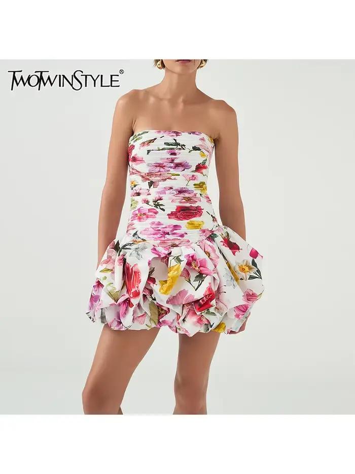 TWOTWINSTYLE – robe amincissante imprimée couleur pour femmes, sans bretelles, sans manches, taille