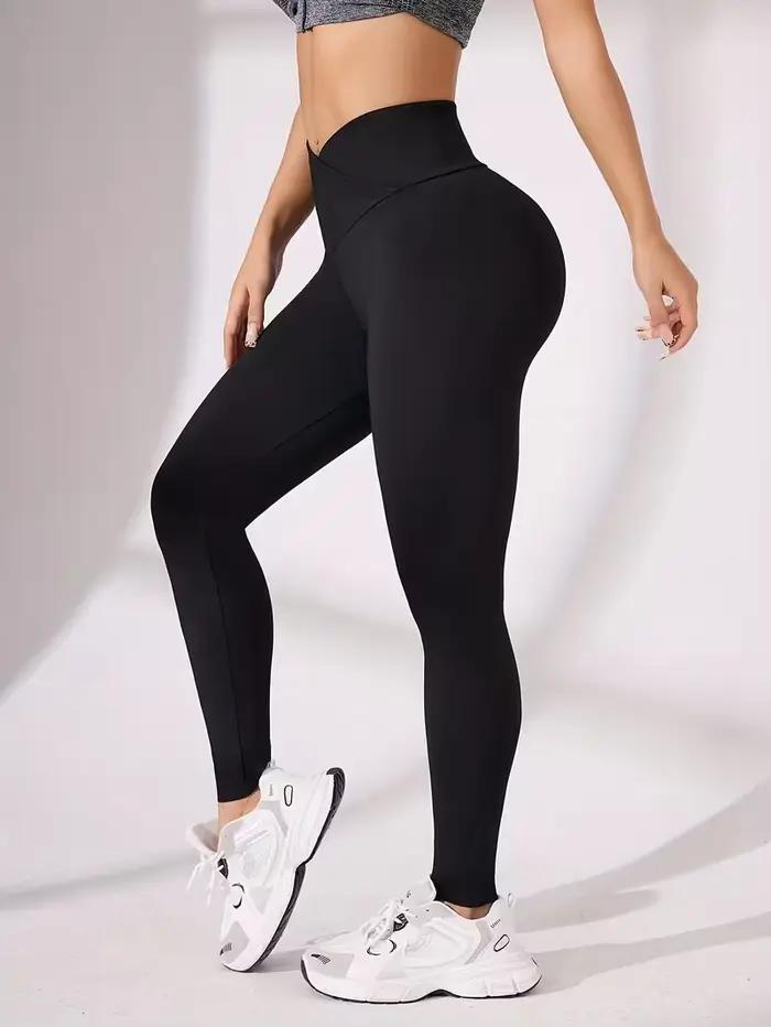 Pantalon de sport taille croisée sur le devant, couleur unie, pantalon de Yoga élastique et respiran